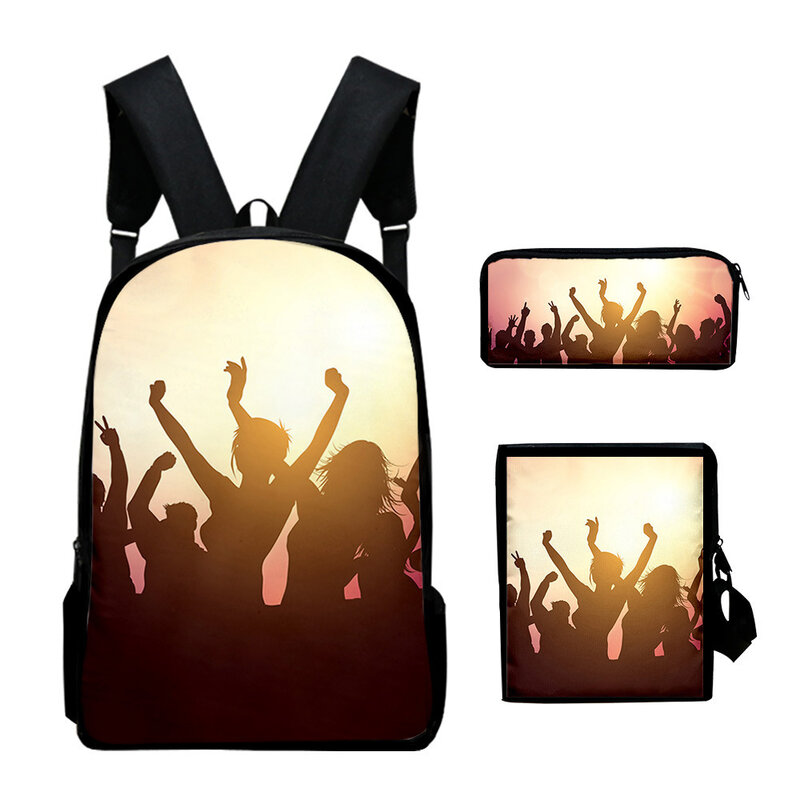 Klasyczna nowość Shadow Dance 3D Print 3 sztuk/zestaw tornistry szkolne plecak mała torba na laptopa pochylona torba na ramię piórnik