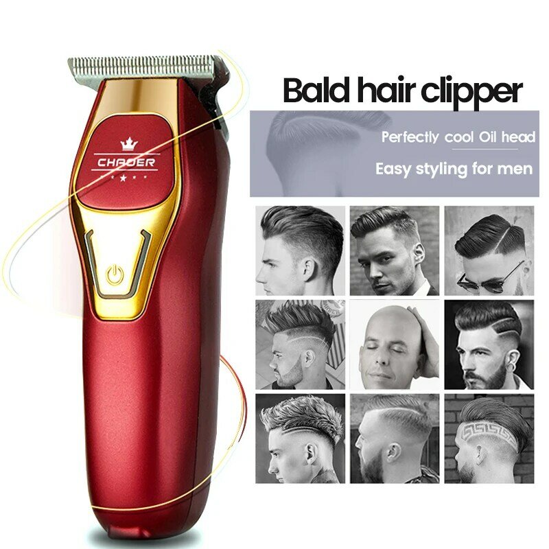 Cortadora de pelo profesional potente para hombres, máquina de corte de pelo de barbero recargable, afeitadora de barba, cuchilla en T de 0 MM