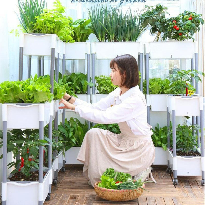 Sistem Pertumbuhan Hidroponic Dalam Ruangan Kotak Penanam Sayuran Taman Menara Menyerap Diri Baskom Penanam Vertikal Peralatan Berkebun