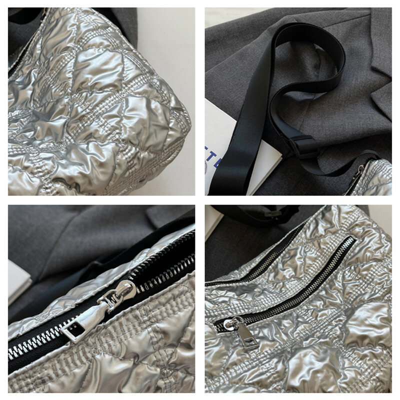 Vento Marea-Bolsa de ombro acolchoada espacial para mulheres, bolsa de algodão de nylon quente, bolsa tiracolo preta, inverno, novo designer, 2023