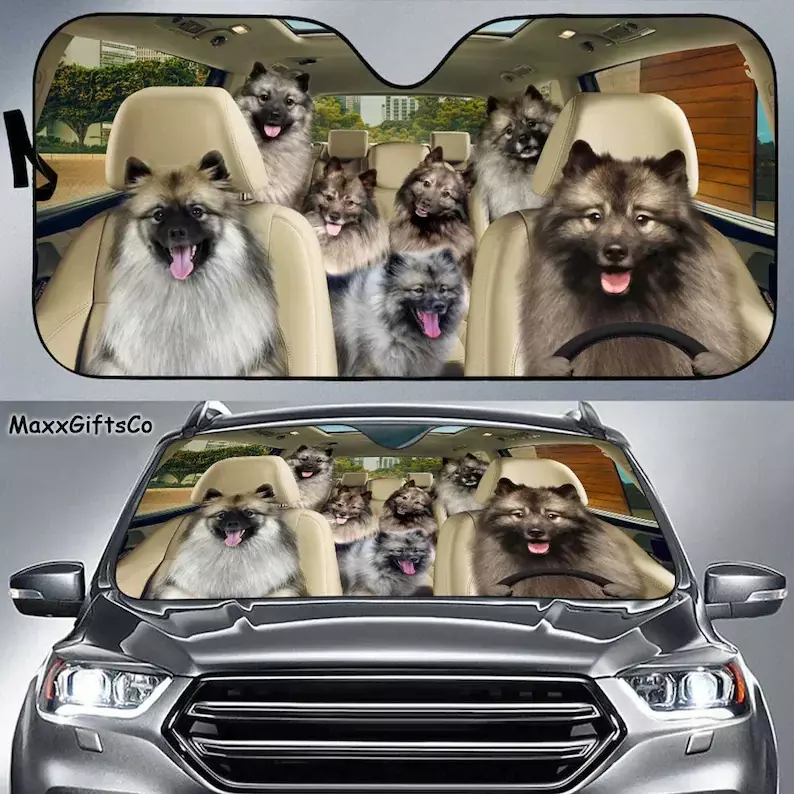 Keeshond-سيارة الظل ، الزجاج الأمامي للكلاب ، مظلة عائلة الكلاب ، ديكور السيارة ، هدية للأب والأم