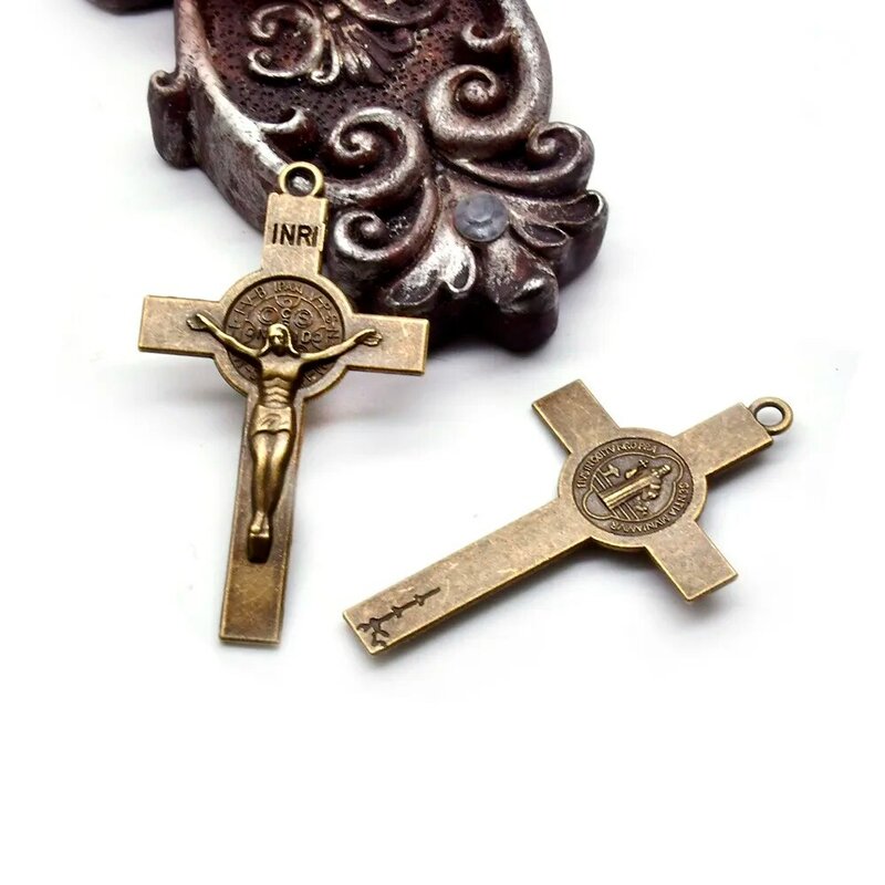 QIGO-Bronze Antigo Pingente Cruz, Acessórios Jóias Religiosas, 3.1*5.4 cm, 10 Pçs/lote