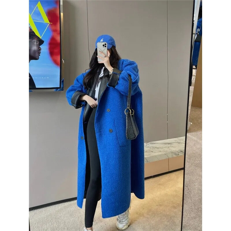 Зимнее пальто из искусственной кожи для женщин, Двусторонняя куртка из овечьей шерсти, женская утепленная свободная кожаная ветровка