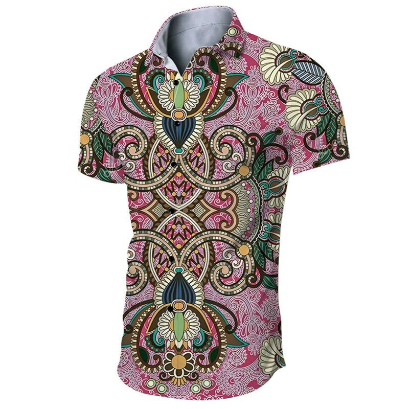 Nowa letnia koszula z krótkim rękawem z nadrukiem 3D na co dzień z kwiatowym Top z koszula męska nadrukiem Koszula z lat 70