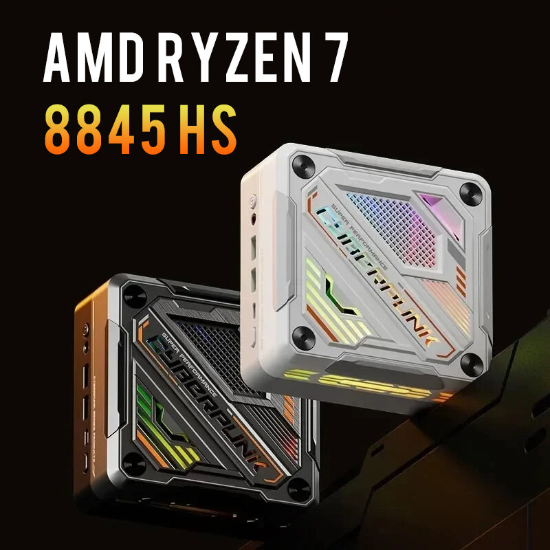 Mini PC AMD Ryzen 7 8845HS, 8 Núcleos, 16 Threads, Até 5.1GHz, Windows 11, DDR5, 5600M, M.2, NVME, SSD, PCIE4.0, BT5.2, USB