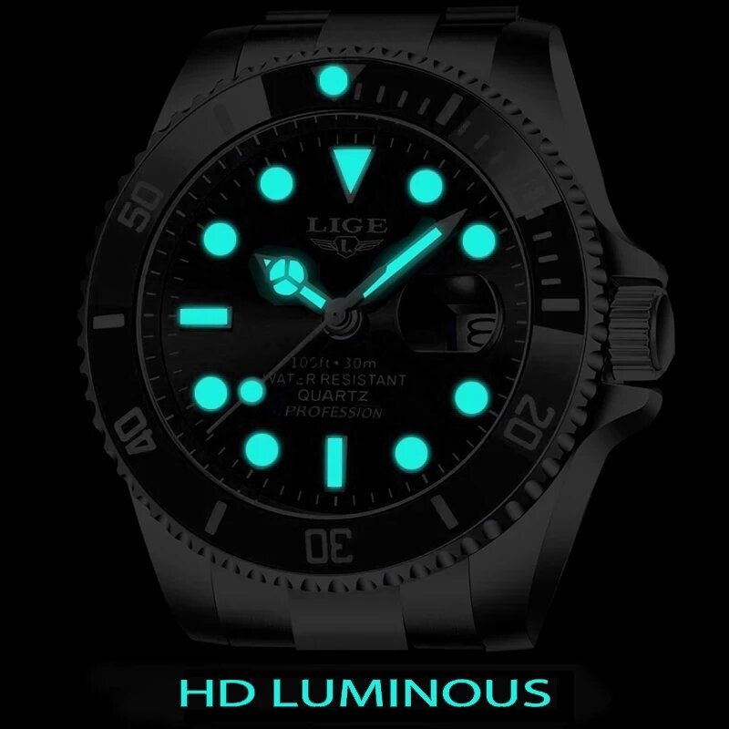 LIGE-Relógio de pulso de quartzo de luxo masculino, Top Brand, Relógios esportivos, Impermeável, Data, Relógio luminoso, Moda