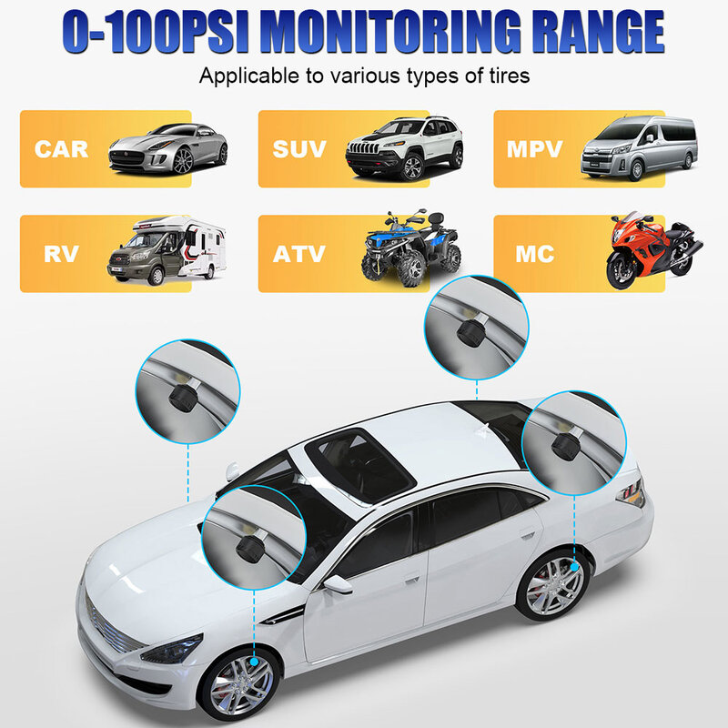 Motorcycle TPMS Bluetooth 5.0 Sensors 0-100PSI Car Tire Pressure Monitoring System For Android/IOS Tyre Tester Auto Accessrories
