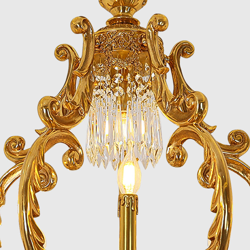 European Villa Duplex Dome Hall Brass Crystal Big Chandelier French Neo Classic Living Room Stair Copper Pendant Light