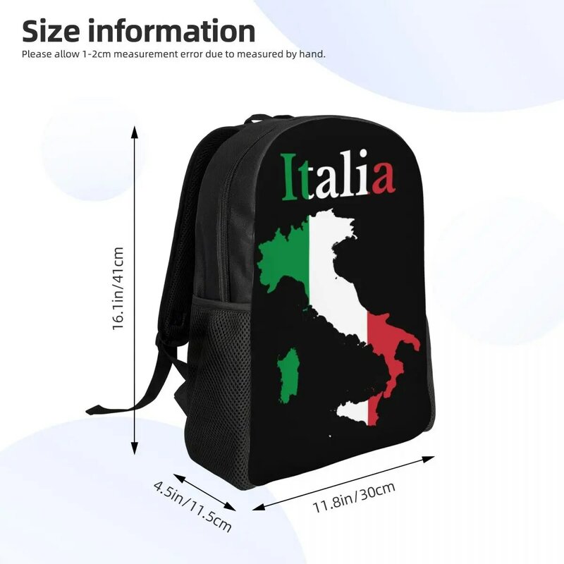 学校の大学のためのラップトップバックパック、イタリアの愛国心が強いバッグ、イタリア国旗、イタリアの地図、カスタム、男性と女性のためのカジュアルなブックバッグ