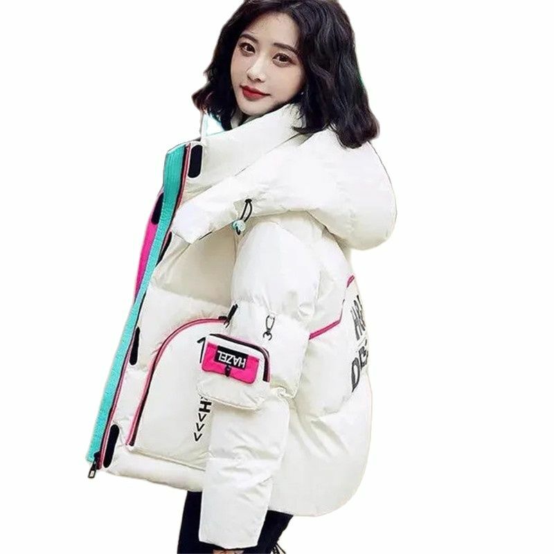 Ropa corta de algodón para mujer, abrigo holgado de colores contrastantes, brillante, ceñido, versión coreana, novedad de 2022
