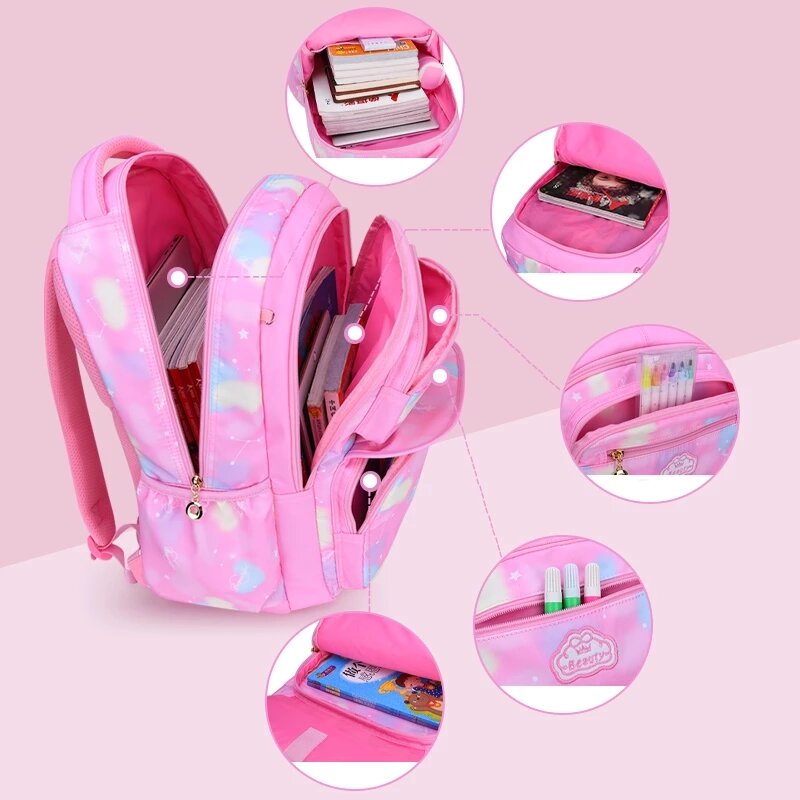 فتاة الأطفال على ظهره حقيبة مدرسية الظهر حزمة الوردي للطفل الطفل في سن المراهقة حقيبة مدرسية الابتدائية Kawaii لطيف مقاوم للماء مجموعة الطبقة الصغيرة