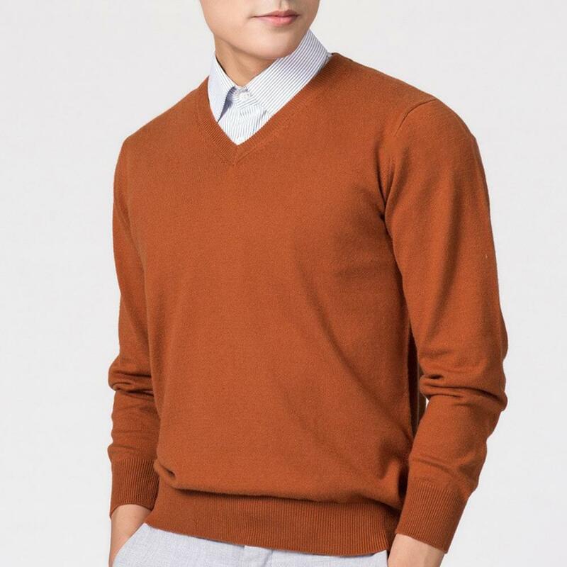 Men Sweater Slim Fit Knitting Tops Men's V-neck Solid Color Sweater Slim Fit Knitwear Thick Pullover Jumper for Autumn Winter