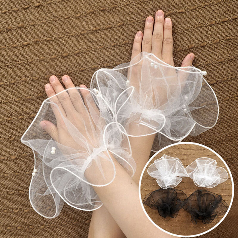 Lace Fake Cuff Mesh Stretch Horn Cuff Ruffled Detachable Fake Hand Sleeves Elegant Wedding Party Bridal Short Gloves Photo Prop