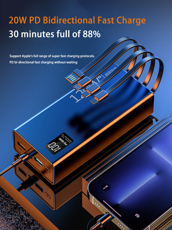 Xiaomi-Banco de Potência de Carregamento Rápido, Carregador de Bateria Portátil para iPhone, Samsung, Huawei, Alta Capacidade, 4 em 1, 120W, 50000mAh