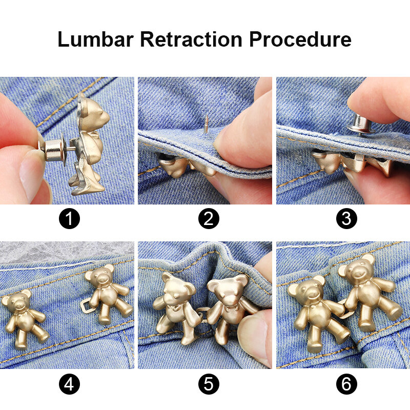 2pcs Bear Metal Buttons Detachable Snap Fastener Pants Waist Pin Tightening Waistband Button Sewing-Free Buckles Pant Adjust