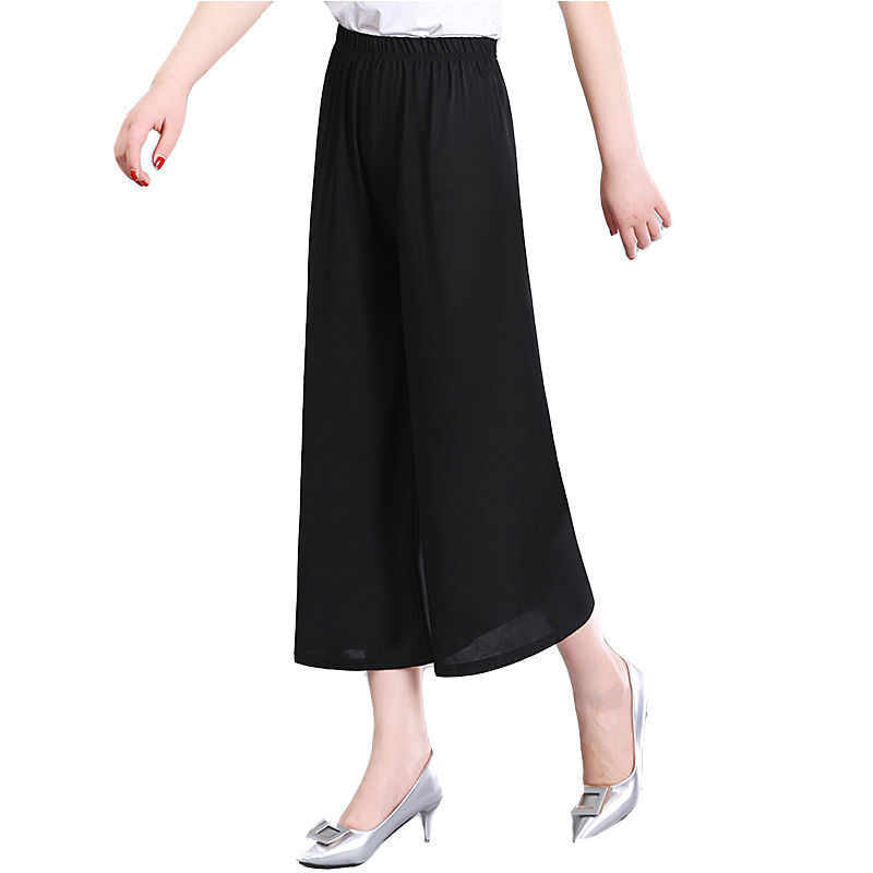 Celana lurus longgar polos pinggang elastis wanita, pakaian mode antik kaki lebar kasual hitam sederhana musim panas