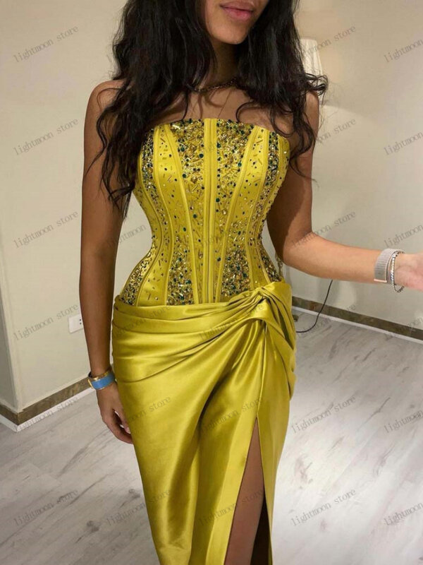 Pretty Evening Dresses Sheath Mermaid Sequin Appliques Sexy Sleeveless High Slit Robes For Formal Party Vestidos De Gala 2024