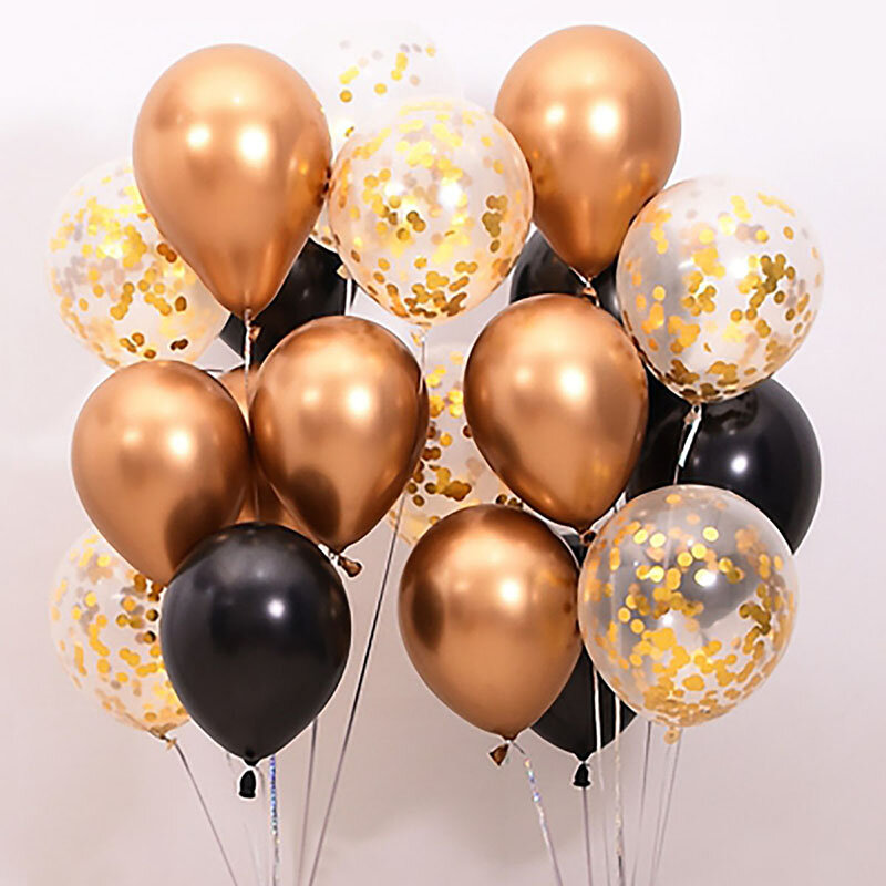 15pcs Metal Chrome Gold Silver Latex Balloons Party Decor Rose Golden Transparent Confetti Balloon Wedding Birthday Air Balloons