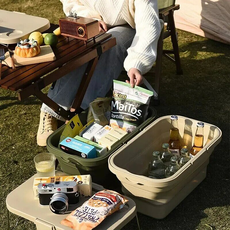 Outdoor Picnic Basket With Table Board Foldable Multifunctional Large Capacity Carrying Basket Storage Supplies