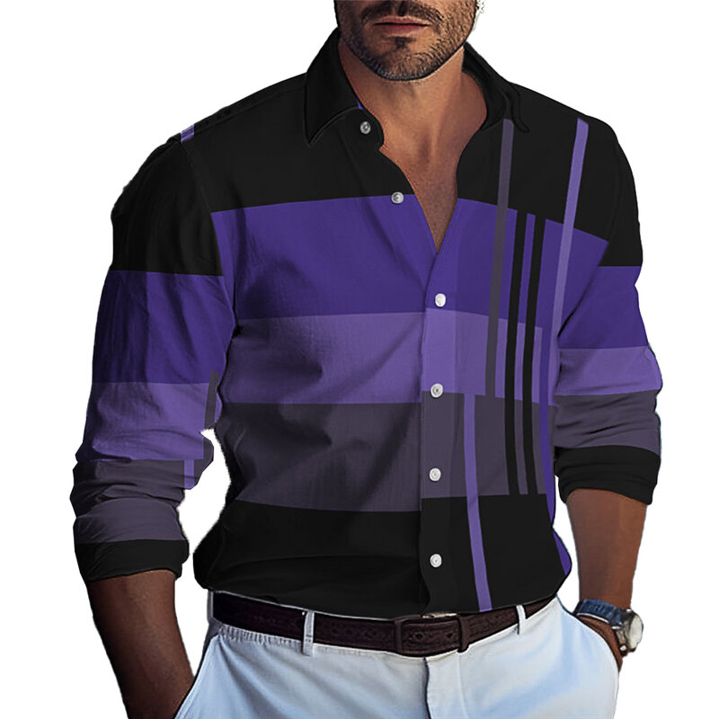 Мужская рубашка на пуговицах, повседневная мужская рубашка для фитнеса с длинным рукавом, в полоску, для ежедневного отдыха, новинка