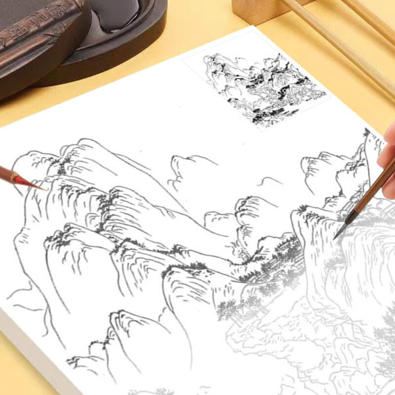 Disegno di paesaggio linea tiraggio pittura tradizionale cinese disegno a tratteggio pennello copia manubuto meticoloso libro fotografico di pittura