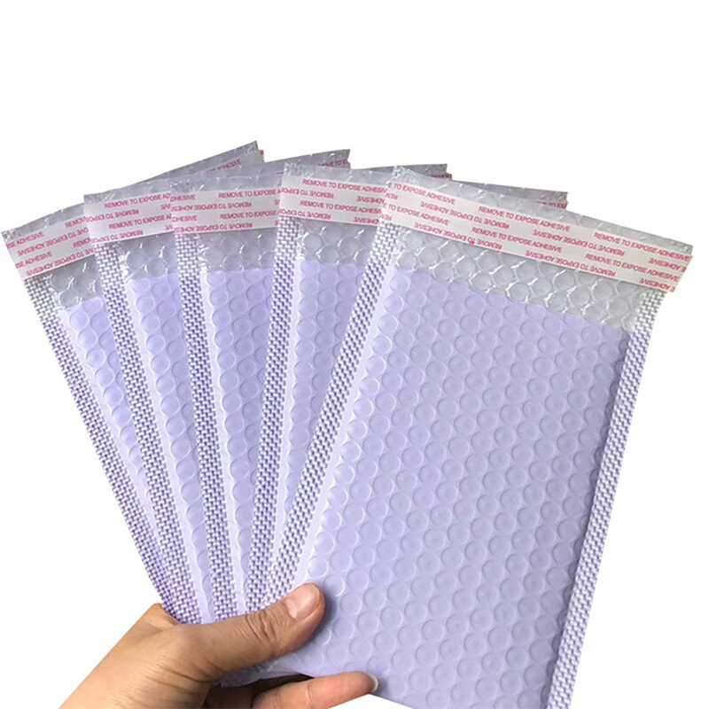50 buah Mailer amplop surat berbantalan gelembung pengirim gelembung ungu untuk kemasan segel sendiri tas pengiriman bantalan gelembung