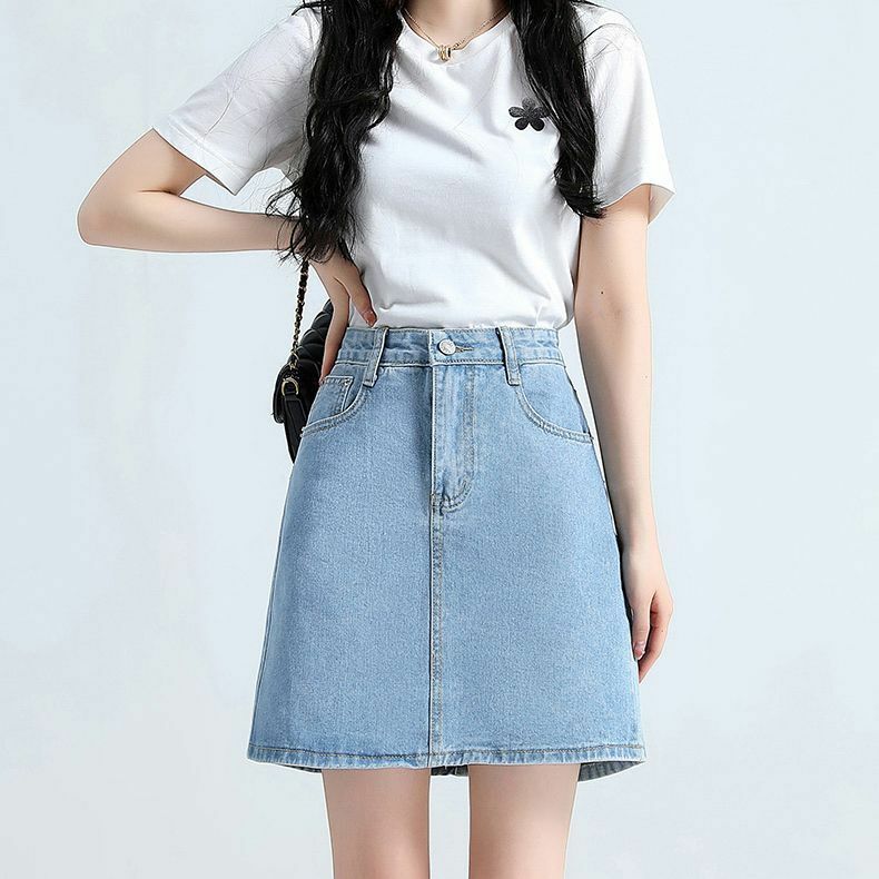Small and Sweet High Waist Denim Skirt Short Skirt Spring/Summer New A-line Skirt Versatile Wrapped Hip Half Body Denim Skirt