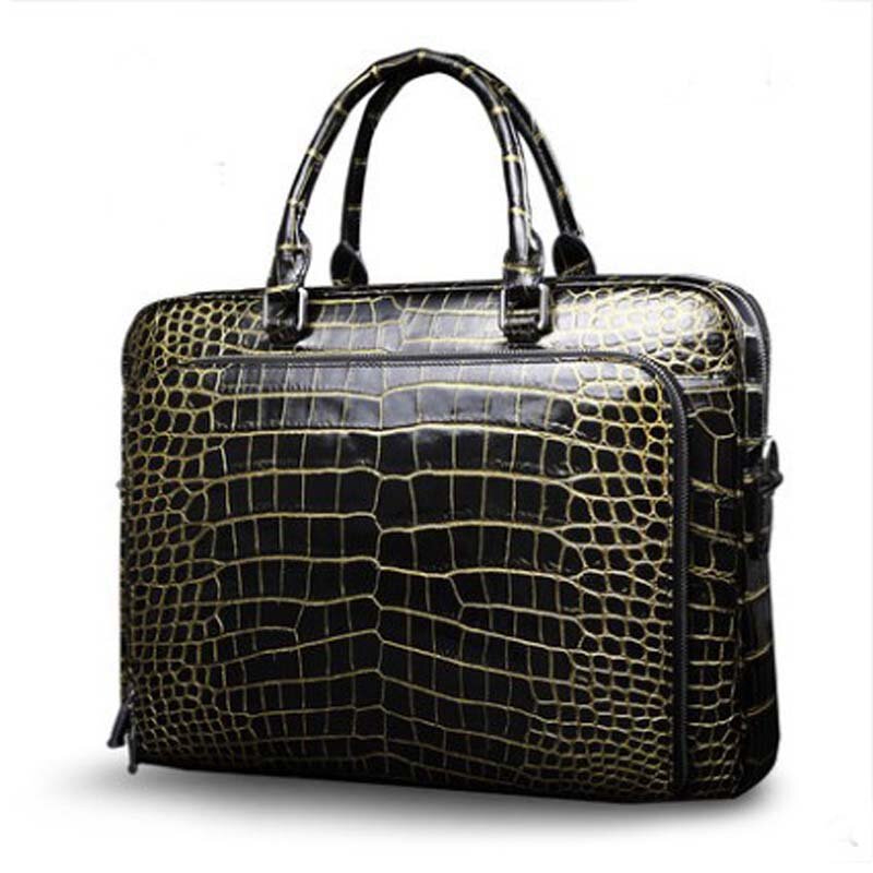 KEXIMA gete nuova nuova borsa in pelle di coccodrillo per uomo borsa da uomo in pelle di coccodrillo borsa da lavoro cartella in pelle di coccodrillo dorata