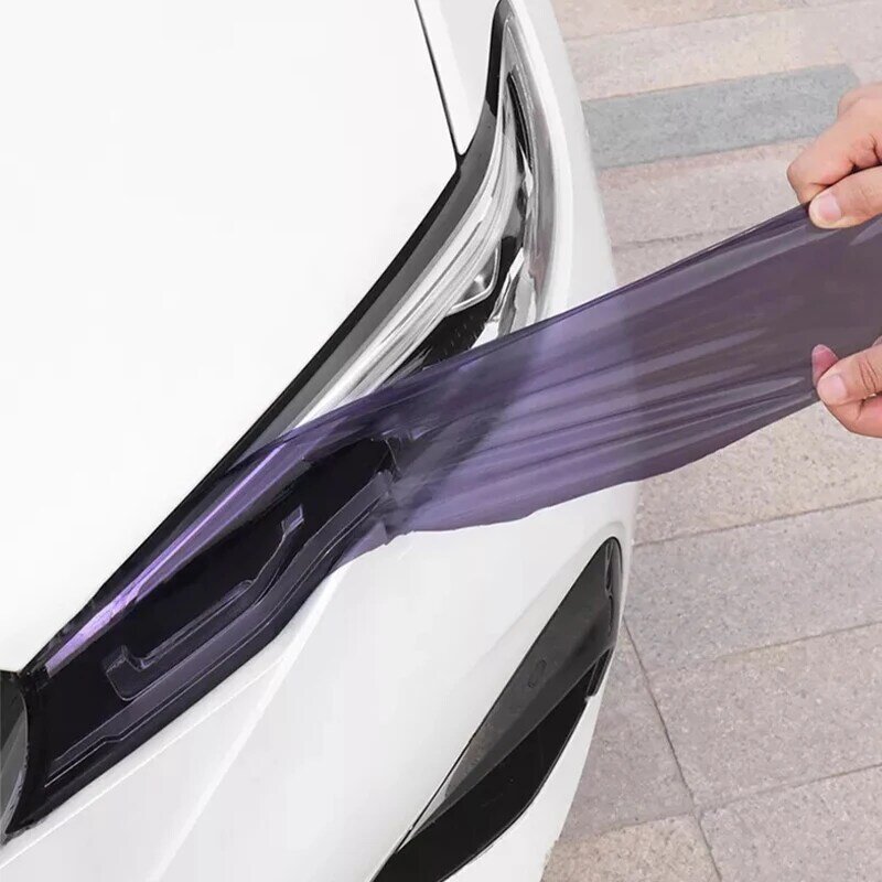 Película de lámpara fotocromática de TPU para faro trasero de coche, luces antiniebla, Control de luz, calcomanías UV, pegatina transparente a negro/púrpura
