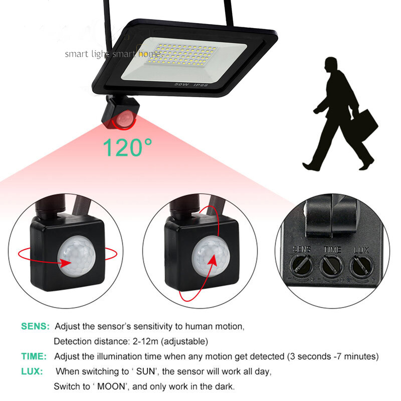 LED Infrared Motion Sensor Floodlight 220V 10W 20W 30W 50W 100W PIR Induction Spotlight Waterproof IP66 Outdoor Lighting.