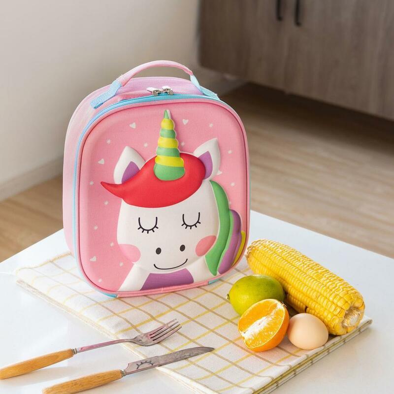 Kawaii Unicorn Lunch Bag para Crianças, Caixa Isolada Escola para Menina, Sacola Impermeável para Crianças