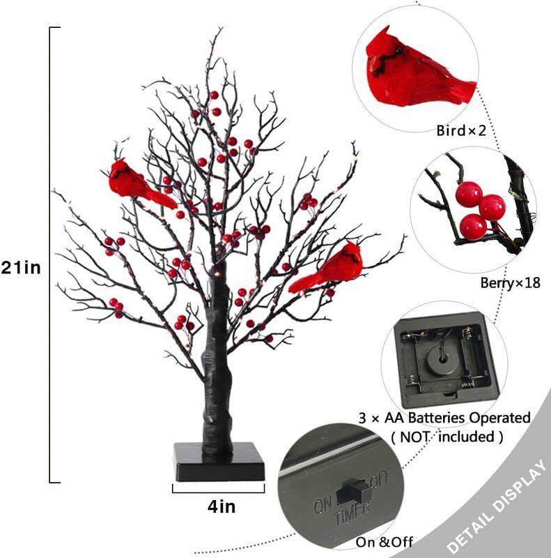 Christmas LED lights, bedroom atmosphere layout, design, festival day lights, decorative tabletop, glowing red bird tree lights