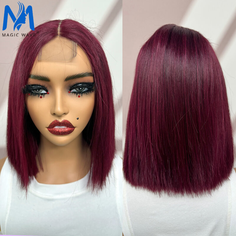 99J Burgund 2x6 Lace Closure Straight Bob Virgin Hair Wig Human Hair Wig PrePlucked Brazilian Virgin Hair Wig for Women