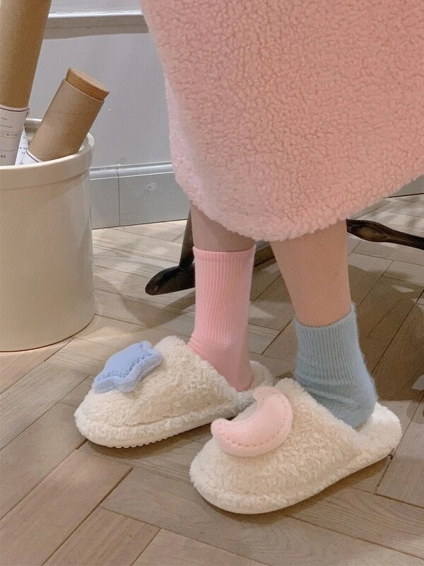 Pantofole da casa in cotone peluche Star Moon per calore interno e antiscivolo 2023 autunno e inverno pantofole in peluche scarpe da pavimento per la casa