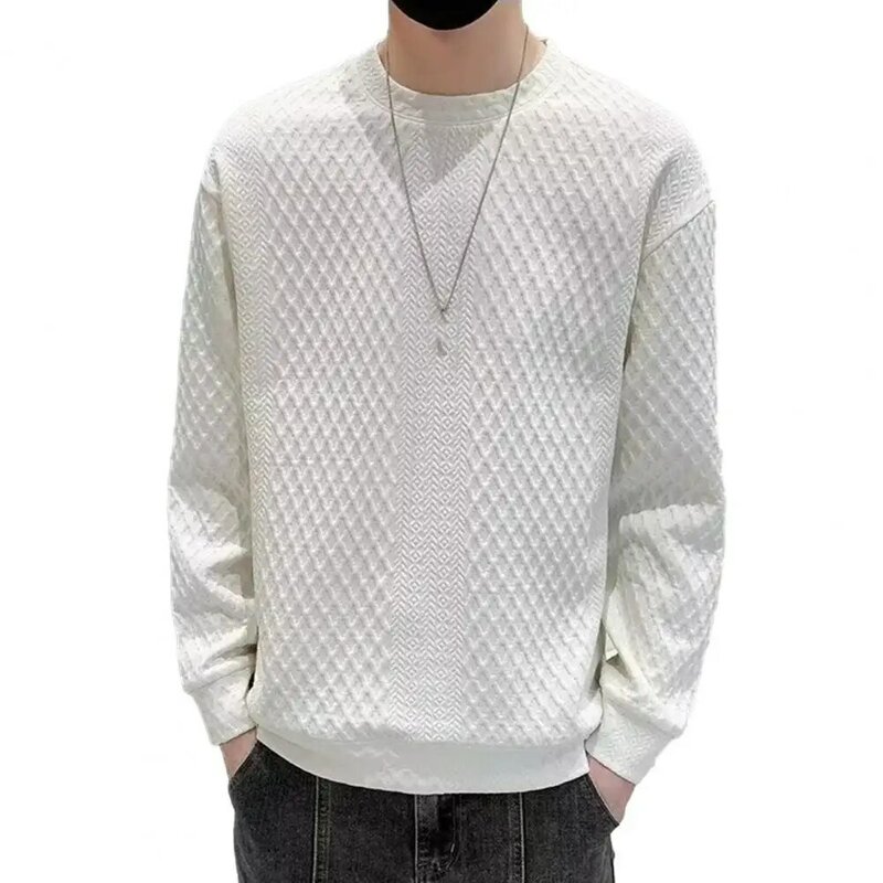 Męski solidny kolor sweter przytulny męski zimowy sweter gruba dzianina pulower z okrągłym dekoltem z waflową konsystencją ciepła luźna na co dzień