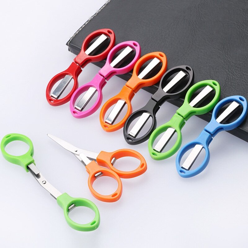 Multifunction Plastic Handle Scissors para crianças, aço inoxidável, papelaria do estudante, artesanato artesanal, ferramenta DIY, 8 palavras Fold, 12Pcs