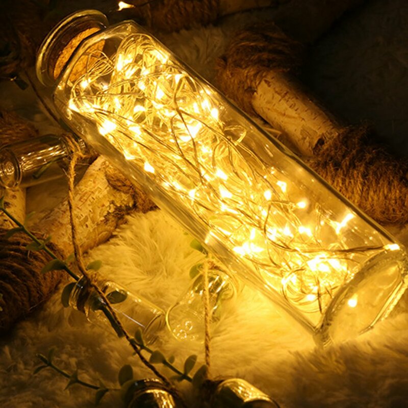 Guirnalda de luces LED de alambre de cobre, lámpara de alambre de cobre con batería para fiesta, Navidad, boda, decoración, estrella, 5M/10M