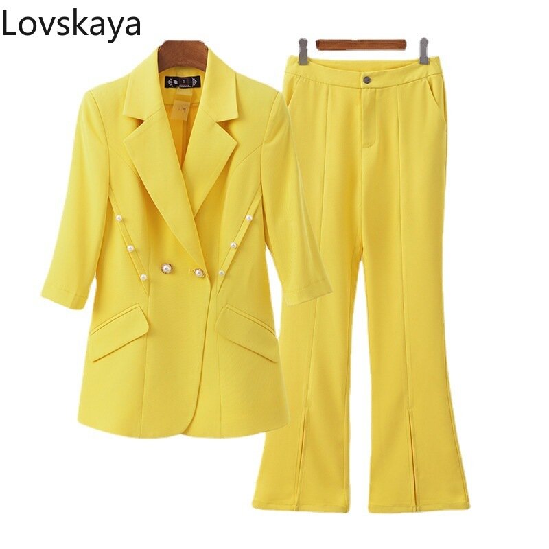 New temperament fashion casual split flared pants high-end professional suit women summer suit manager's work uniform
