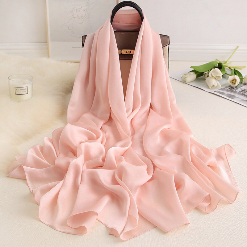 Bufandas de seda de lujo para mujer, Hijab, Pashmina, chal largo, fino, sólido, invierno, 2023