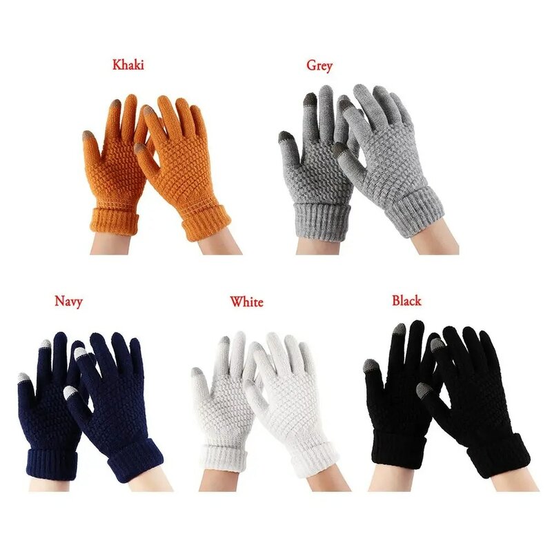 Модные женские зимние перчатки, вязаные шерстяные перчатки с пальцами, утепленные женские варежки для девочек, шерстяные перчатки для сенсорного экрана