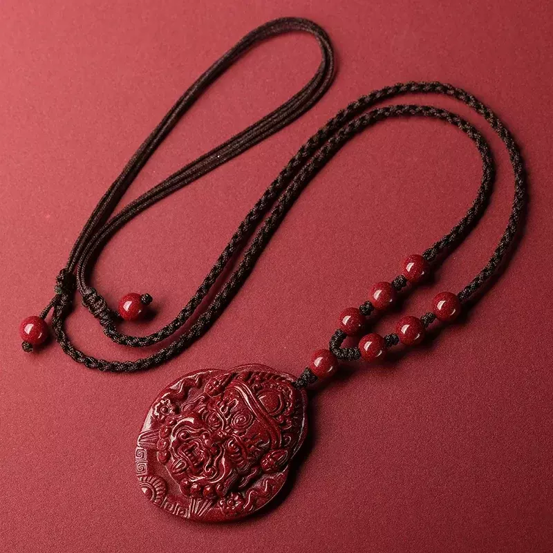 Figurines Natural Raw Cinnabar Zhong Kui Tianshi Amulet Pendant Women's Necklace Men's Pendant Ward Off Evil Feng Shui Gifts