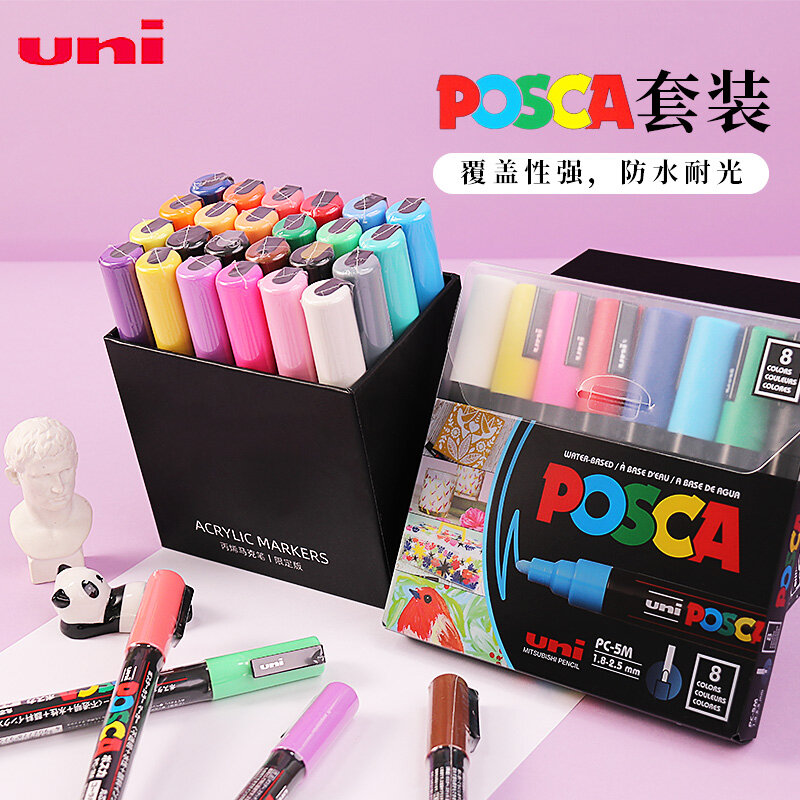 Uni Posca Verf Marker Pennen Set Nieuw Pakket PC-1M PC-3M PC-5M PC-8K 15K Pigment Rotuladores Graffiti Tekening Pen Voor Rock Cerami