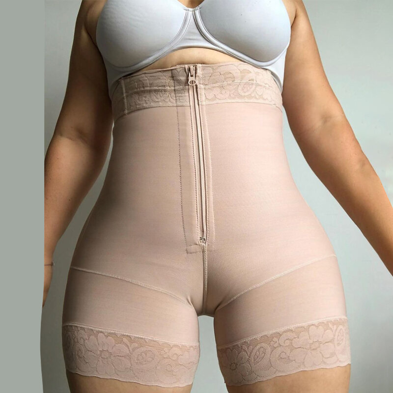 Fajas Colombianas  Extra High Waist Short With Zipper High Waist Hip Lifting Shorts Ladies High Waist Open Shorts