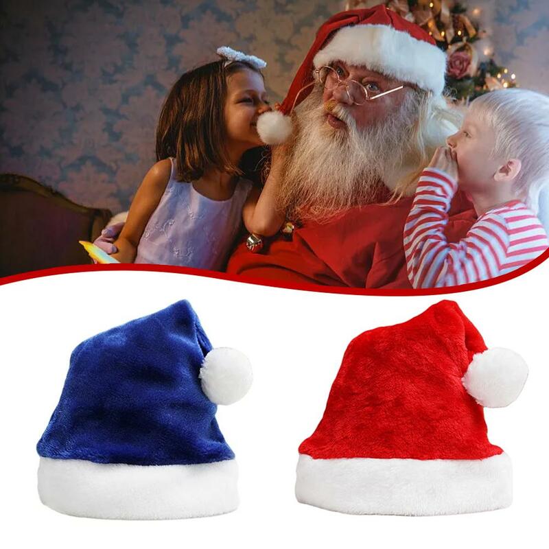 1 pz rosso/blu cappello di babbo natale peluche addensato cappelli di babbo natale per bambini adulti inverno natale capodanno festa decorazione regali L6R8