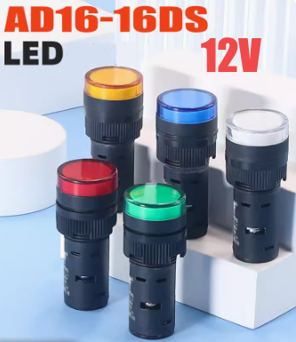 Luz indicadora LED de montagem em painel, 16mm, azul, verde, vermelho, branco, amarelo, lâmpada piloto, CA, DC, AD16-16C, 12V, 1pc