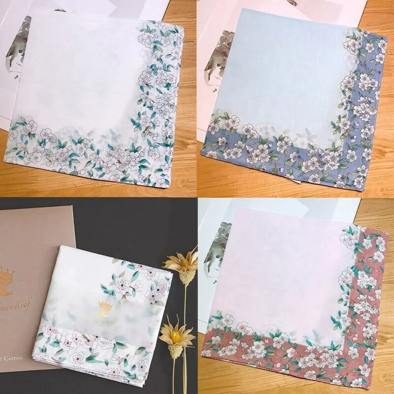Pure Cotton Square Handkerchief Women Reusable Eco-friendly Printed Wipe Sweat Bandana Soft Cloth Towel