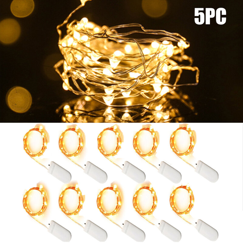 5Pcs 1M 2M Fairy ไฟ LED ทองแดงสายไฟ String Garland กลางแจ้งไฟสำหรับบ้านคริสต์มาสวันหยุดตกแต่ง