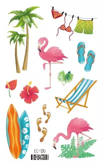 하와이 파티 알로하 임시 문신 스티커, 방수 열대 플라밍고 파티, 루아우 여름 해변 생일 장식, 12 장