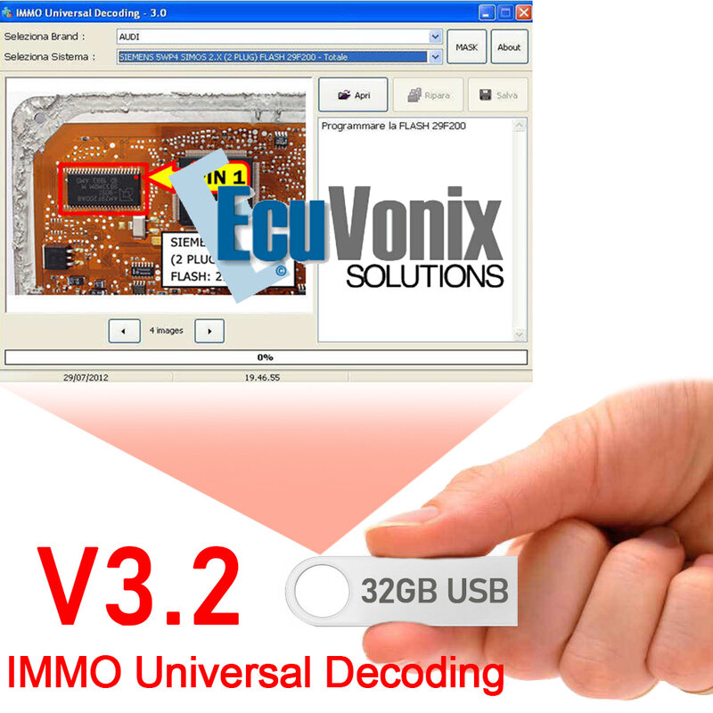 IMMO Universal ถอดรหัส V3.2 EcuVonix 3.2รถซอฟต์แวร์32Gb USB Link ลบ IMMO Off + Keygen ไม่จำกัด Crack LINK freeship