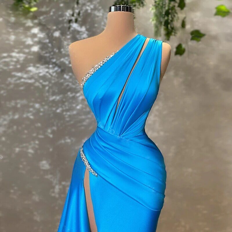 Женское вечернее платье-русалка, синее сексуальное платье с блестками и Боковым Разрезом для выпускного вечера